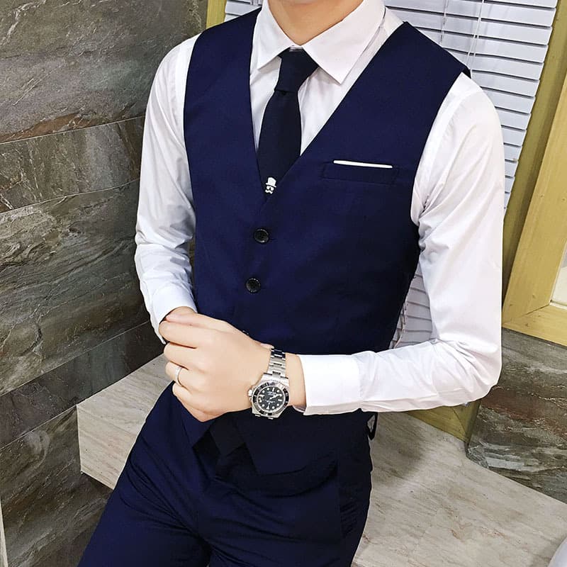 New Amazon Export 6-Color Men's Slim Fit Korean Vest, Groomsmen Vest, V-Neck Single-Breasted Vest S-6XL