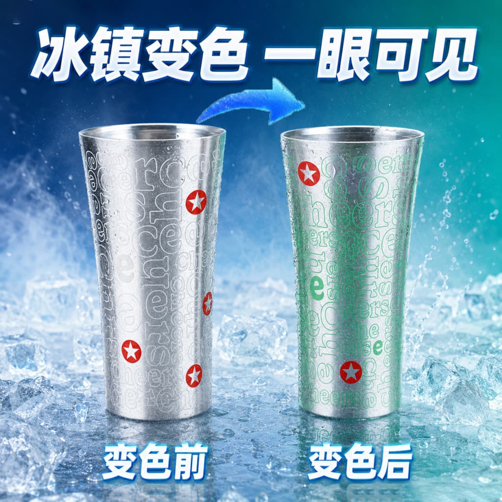 Heineken Cold Sensation Beer Color-Changing Aluminum Cup Food-Grade Oxidation Color-Changing Aluminum Cup Slim Waist Beer Color-Changing Aluminum Cup