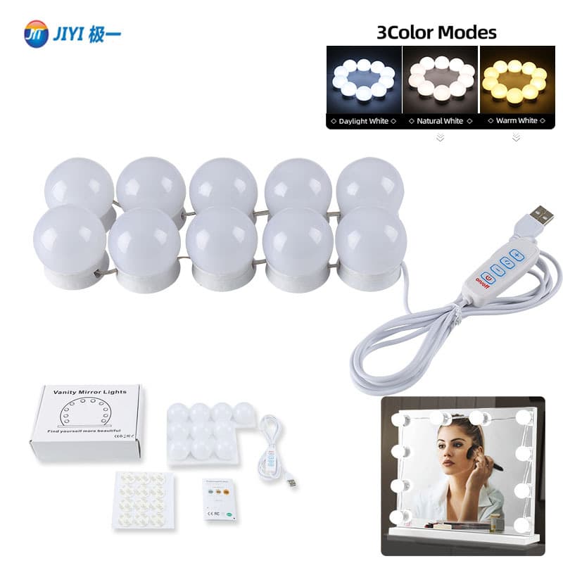 Hollywood LED Makeup Light with Rotating Wire Management, Three-color Dimming, USB Mirror Bulb for Fill Light