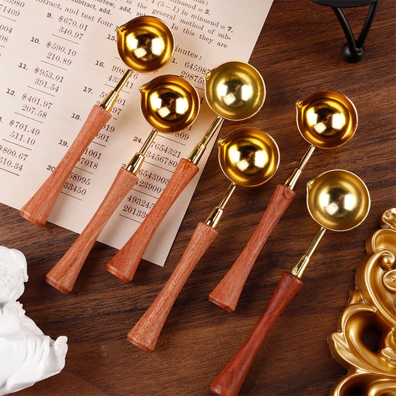 Vintage Wax Seal Spoon Wax Melting Tool Wooden Handle Measuring Spoon Minimalist Wax Seal Stamp Sealing Rosewood Handle Spoon