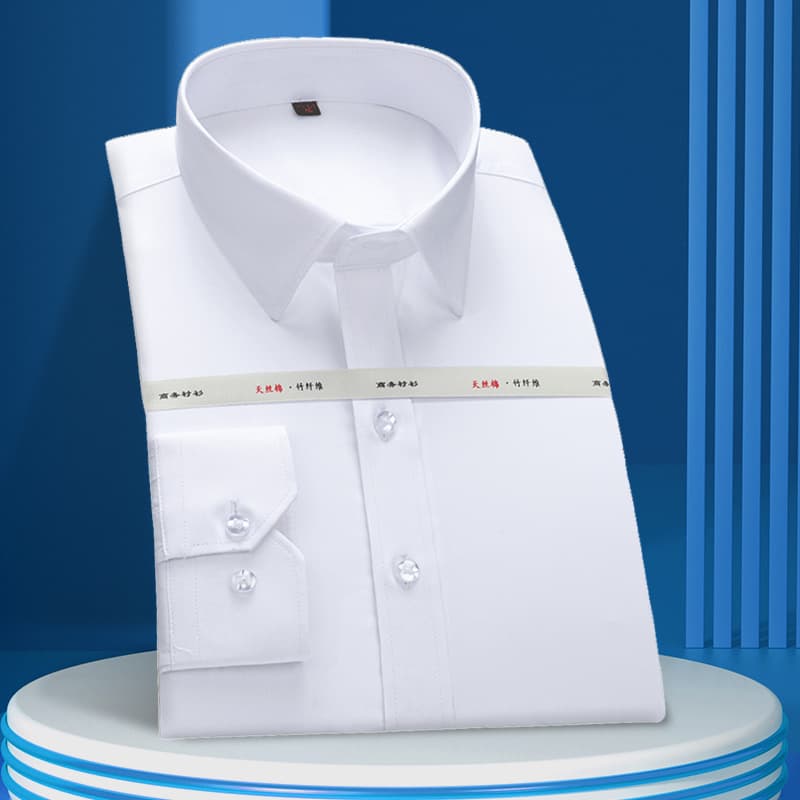 Spring Autumn Bamboo Fiber Men's Long Sleeve Shirt Casual High-End Business Wrinkle-Free Men's Clothing White Dress Shirt