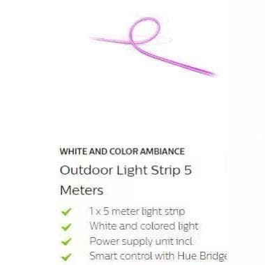 Philips Hue Outdoor Lightstrip 5 meters, also suitable for indoor use along baseboards.