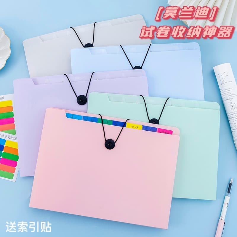 Morandi A4 folder accordion bag, student test paper bag, file organizer, multi-layered storage for test papers.
