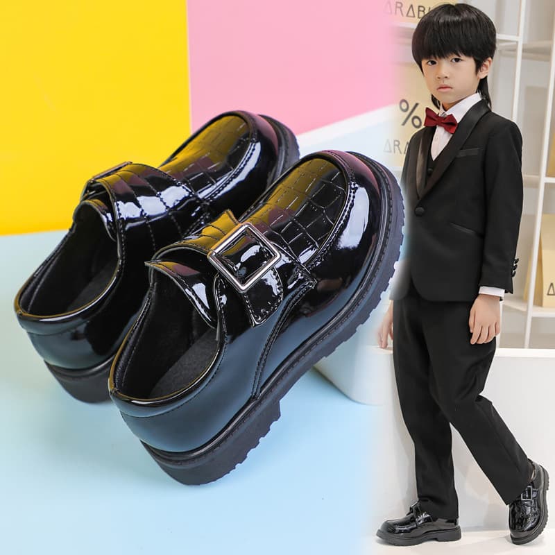 2025 New Spring/Autumn Boys' Leather Shoes, Black British Style Children's Shoes, Soft-Soled for Big Kids, Student Campus Performance