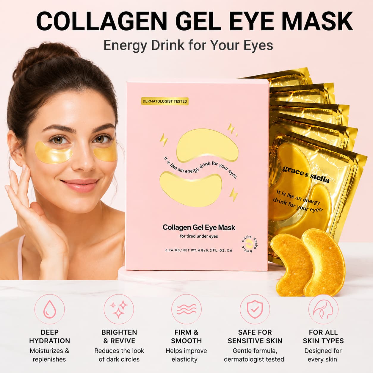 Cross-Best-Selling Gold Collagen Gel Eye Mask, Hydrating Collagen Gel Eye Mask