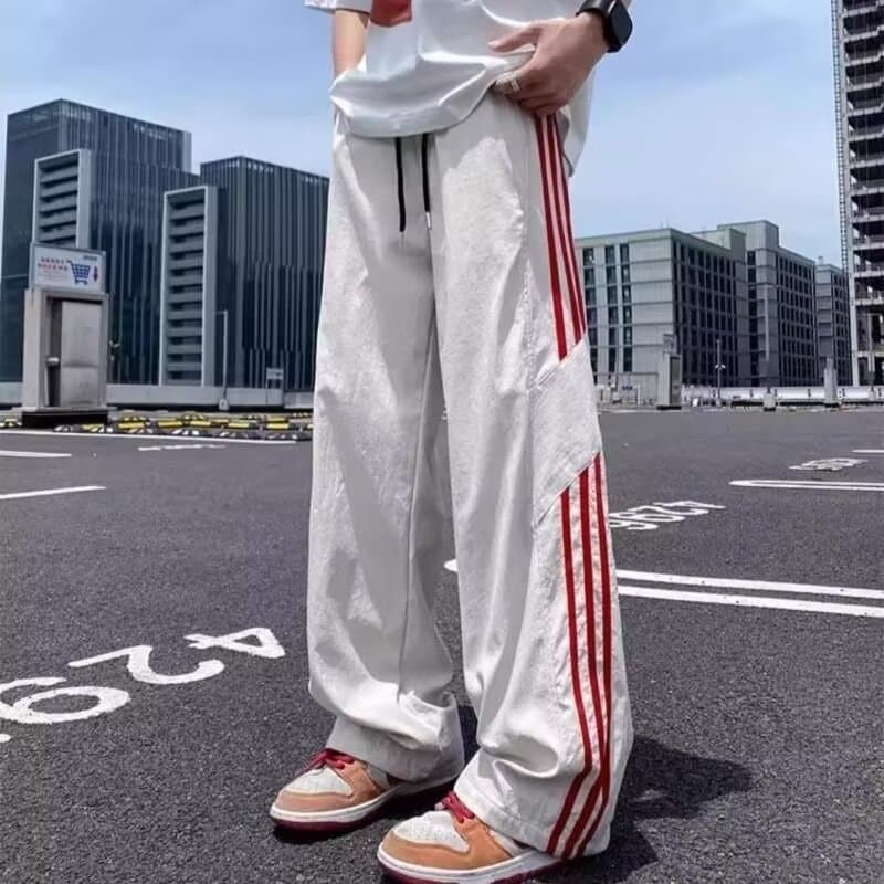 American Street Brand Three-Stripe Casual Pants Panel Trend High Street Loose Straight Sports Pants Long Pants Versatile Casual Pants