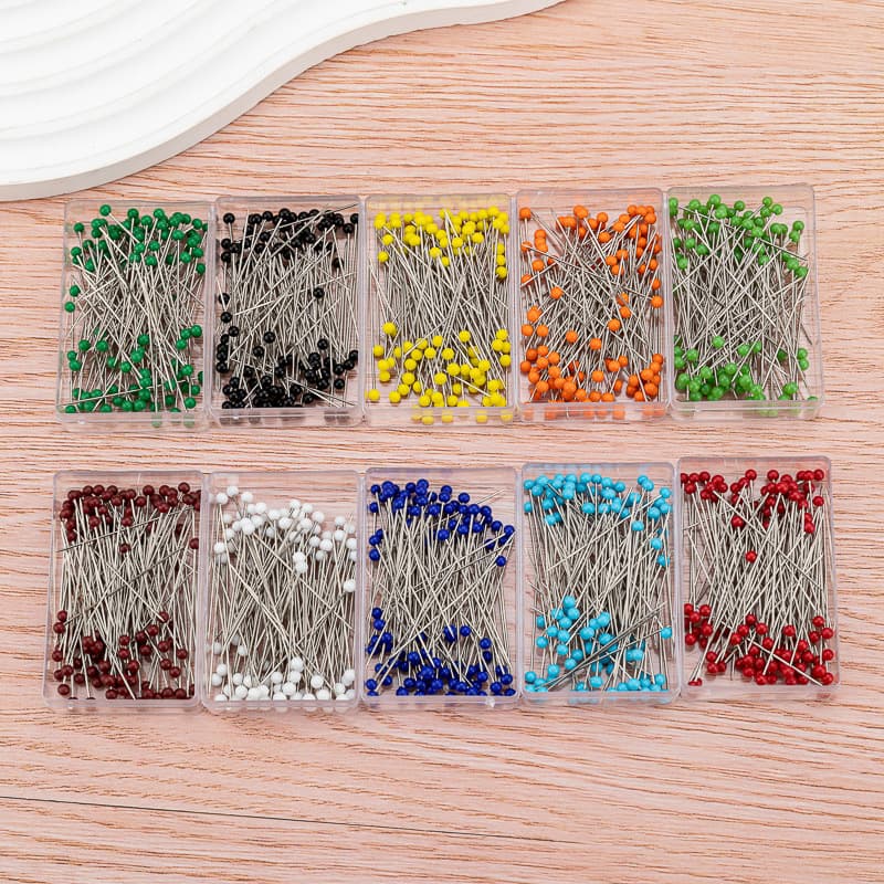 38mm Colored Glass Head Pearl Pins for Garment Draping and Positioning, Single Color Glass Bead Pins Box