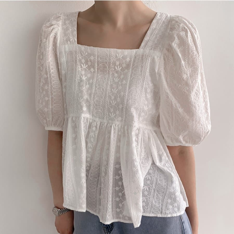 Fairy-like Top Fresh Square Neck Chiffon Shirt Summer Petite Puff Sleeve Super Fairy Doll Shirt Women Summer
