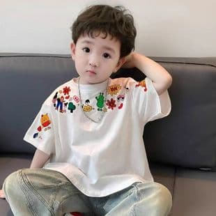 Pure Cotton Boys Short Sleeve T-Shirt Summer White 2026 New Style for Middle and Older Boys Fashion Top