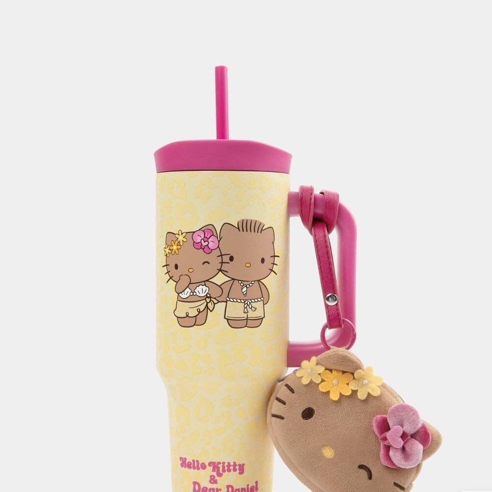 Brutalist Ouyang Nana's same yellow leather leopard print Hello Kitty Big Mac insulated straw stainless steel water cup