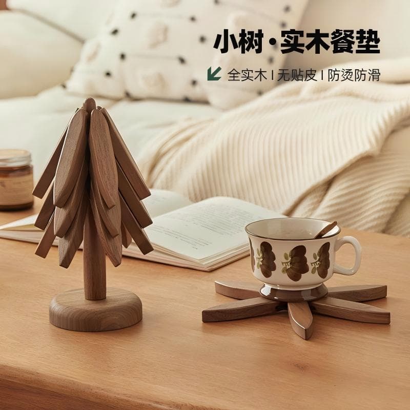A Tree Solid Wood Anti-Scald Heat-Insulating Dining Table Creative High-Temperature Resistant Household Wooden Foldable Casserole Desktop Decorative Mat