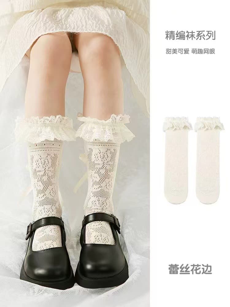 New Baby Toddler Lace Socks Bow Little Girl Knee-High Socks Thin Breathable White Socks Wholesale