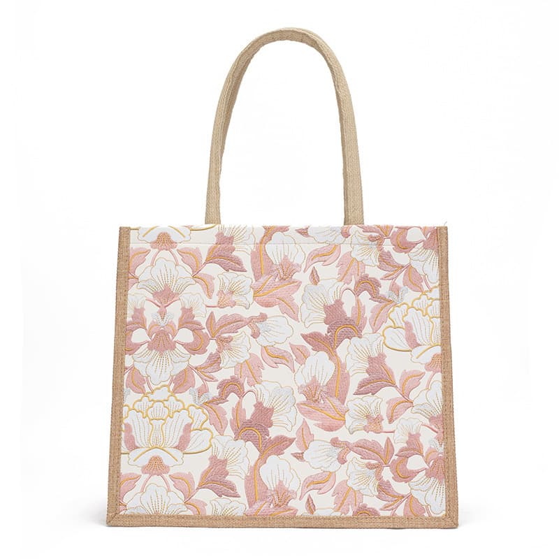 PU elegant floral linen bag shoulder bag, fashionable new large-capacity linen bag, women's bag, work commuter tote bag