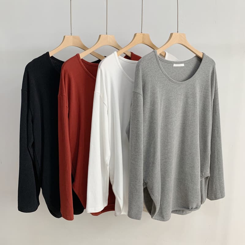 Loose Long Sleeve Cotton T-Shirt Women's Base Shirt Autumn Design Arcuate Hemline Inner Wear Top Casual Korean Style Simple Fashion