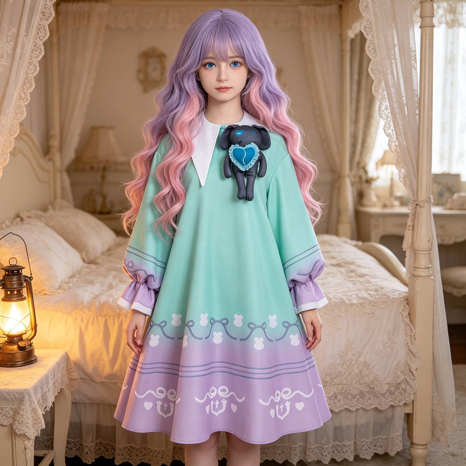In Stock Eggy Transfer Student Dorothy COS Costume Gradient Long Sleeve Nightgown Game Same Style Adult Child Full Set Dress