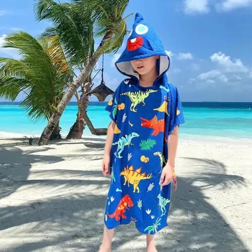 Cross-border factory direct large children's bath towel cloaks, hooded bathrobes for boys and girls, wearable swim towels.