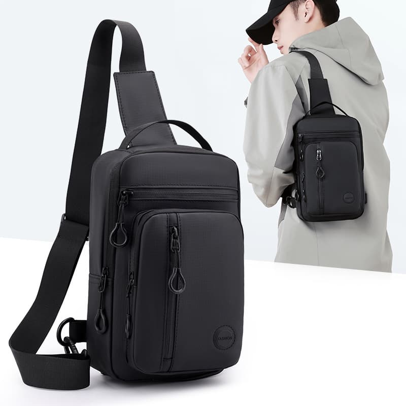 Men's portable chest bag, multifunctional, lightweight and large-capacity commuter men's bag, nylon cloth, outdoor casual men's crossbody bag
