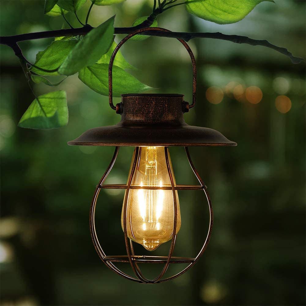 Solar outdoor wrought iron hanging light LED courtyard decoration light bulb waterproof layout garden balcony night light lantern