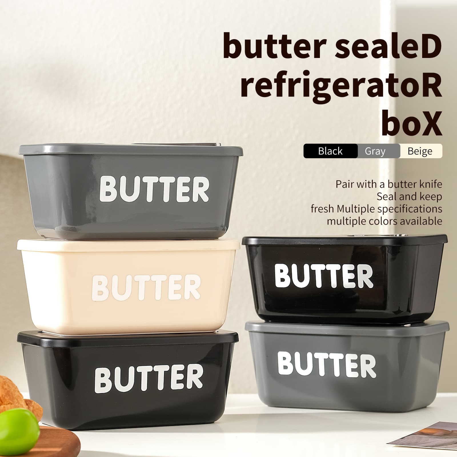 Amazon Butter Box with Knife, Large Capacity Food-Grade PP Cheese Container, Refrigerator Butter Storage Box, Butter Dish