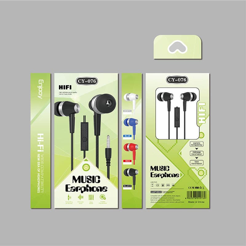 CY-076 Heavy Bass In-Ear Wired Earphones with Remote Control, Universal for Android Phones, Gaming, and Computers