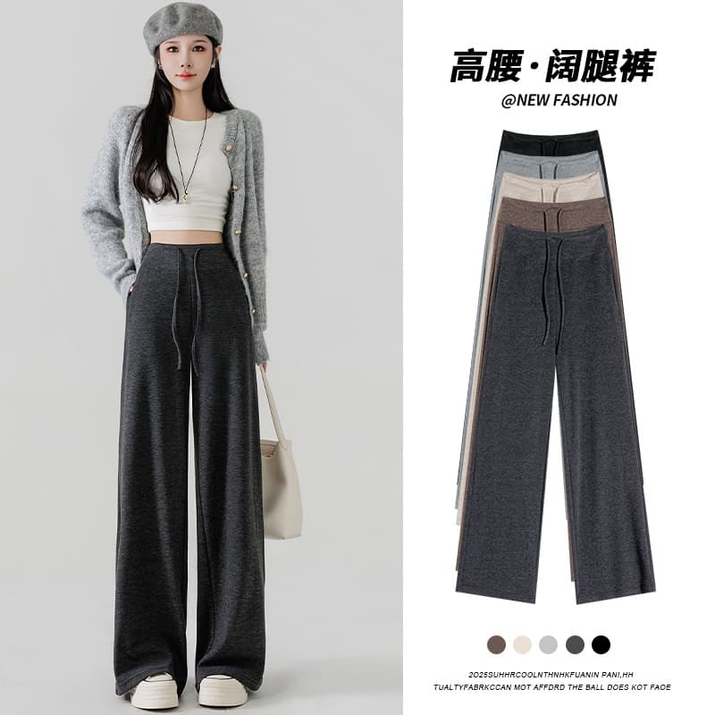 Women's Casual Sweatpants for Spring and Autumn, Wide Waistband, Soft Draped Fabric, Loose and Relaxed Style, Old Money Aesthetic, Wide-Leg Pants