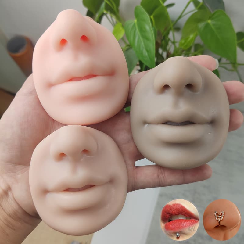 5D Embroidery Lip Simulation Silicone Nose Module Ear Studs Lip Studs Beginner Practice Piercing Training Props