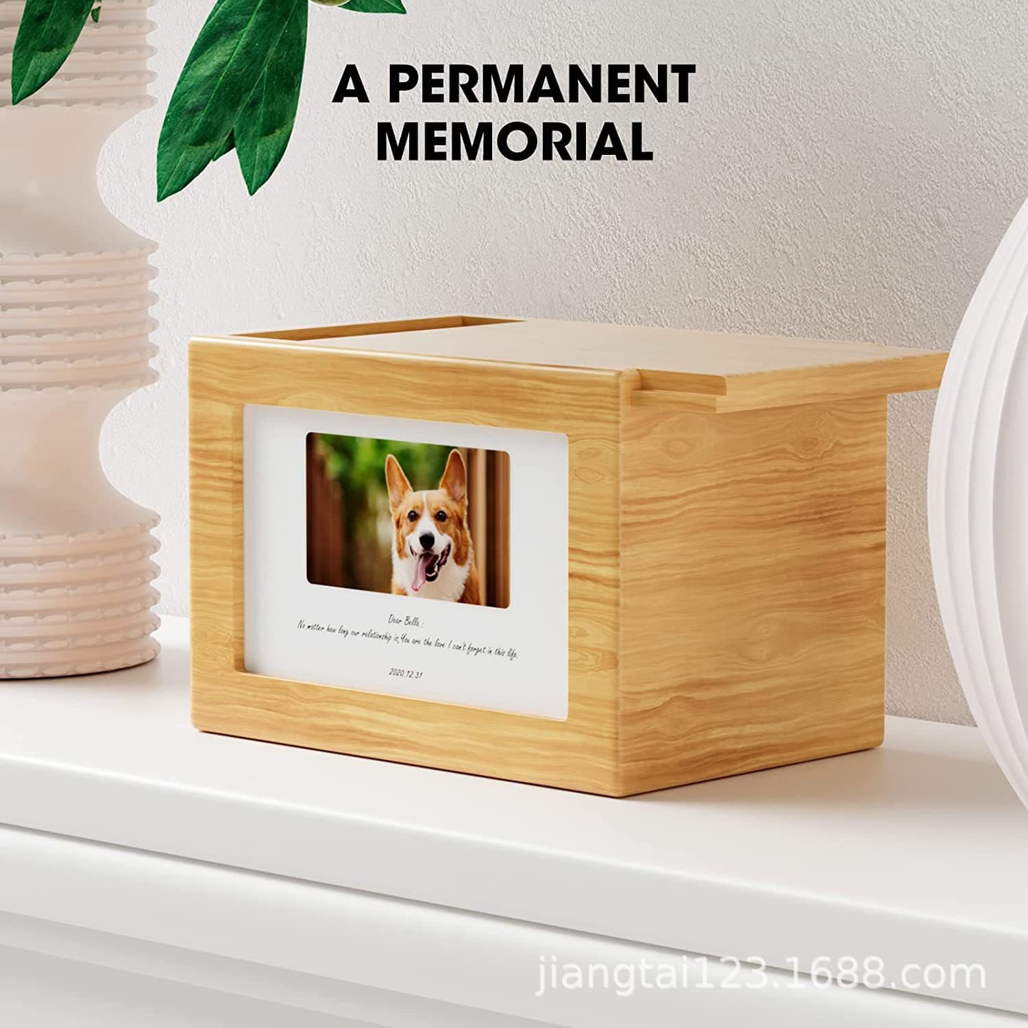 Cross-border wooden pet urn, cat and dog funeral supplies memorial box, pull-out lid wooden pet urn