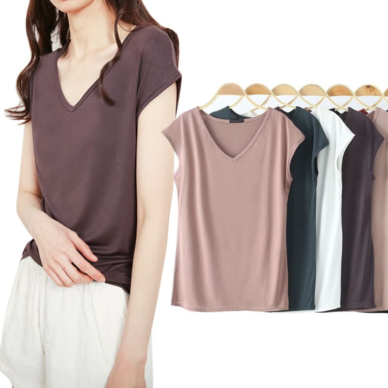 Summer New Korean Style Modal Solid Color V-neck Sleeveless Loose Women's T-shirt Casual Base Shirt Inner Top