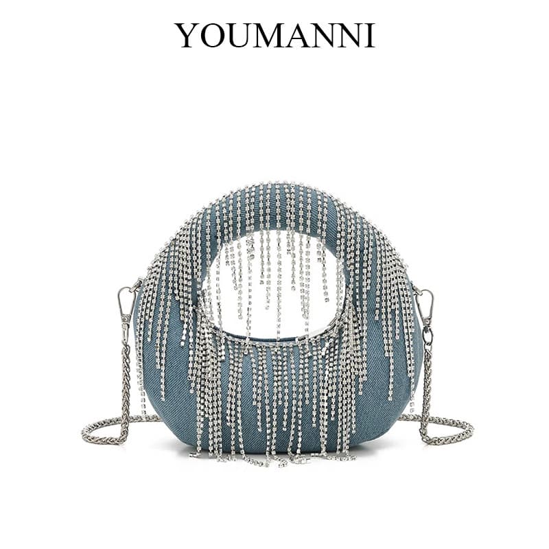 YOUMANNI French Chic Sequin Bag New Fashion Chain Crossbody Bag Niche Design Tassel Handbag