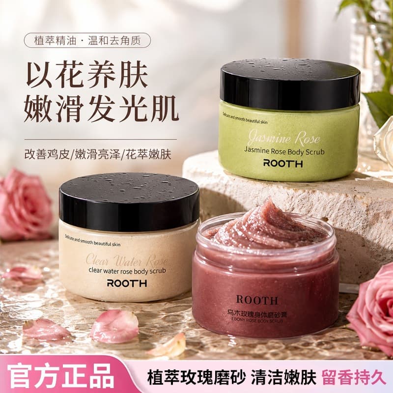 SPA-grade scrub ROOTH Oud Rose Jasmine Rose Scrub Body Wash for full-body smoothness and exfoliation