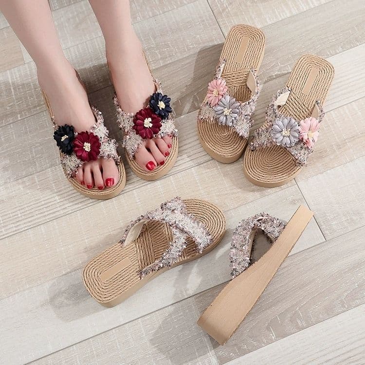 New Trendy Cross Strap Sandals with Flower Design for Summer Vacation Beach Wear, Thick Sole Casual Slippers