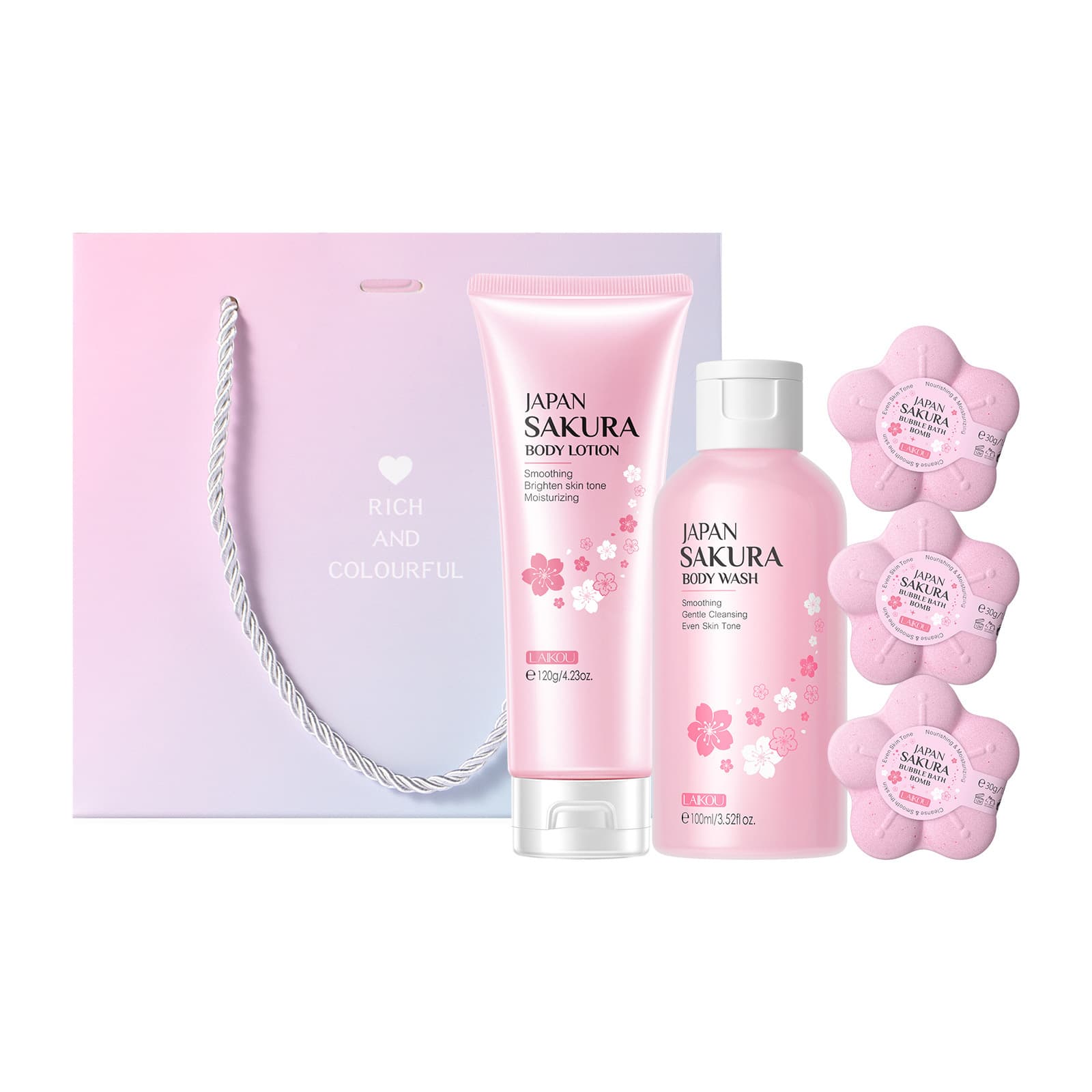 LAIKOU Cherry Blossom Shower 3-Piece Set Cleansing Moisturizing Hydrating Body Lotion English Cross-Border Supply
