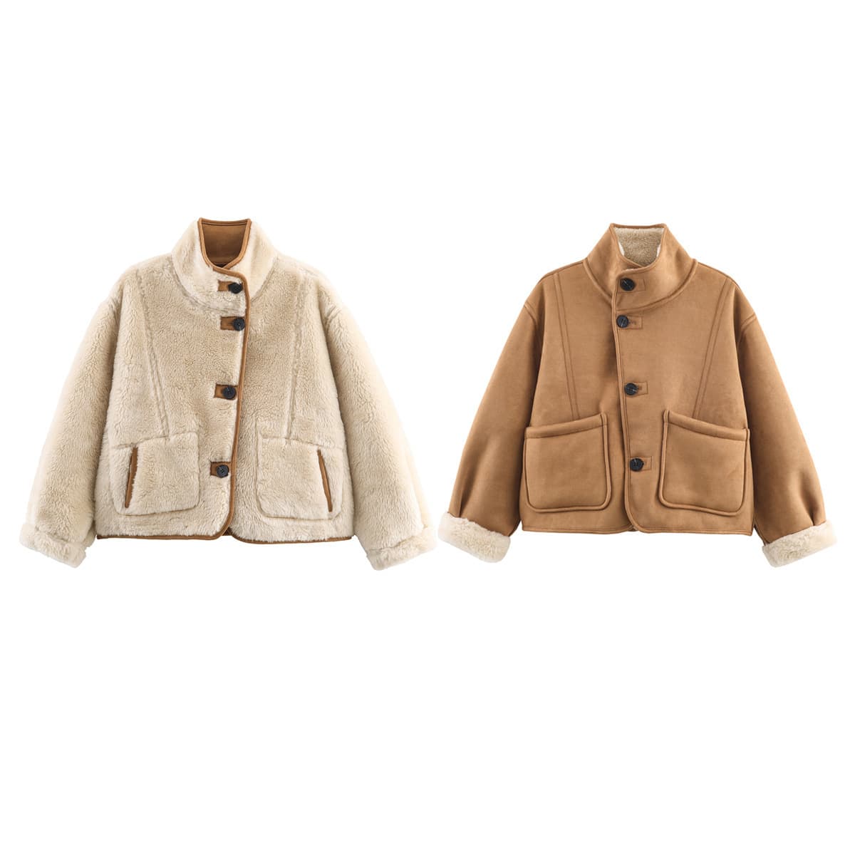 TAOP&ZA women's new spring 2026 fashionable casual loose double-sided velvet warm jacket