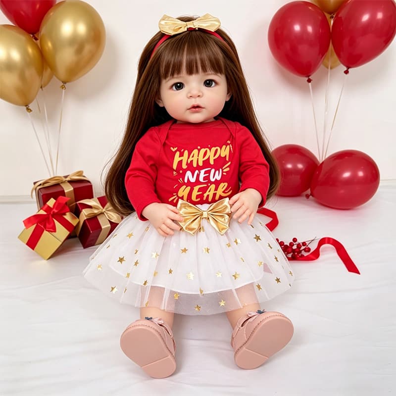 Cross-border wholesale rebirth baby doll clothes 24 inches 55cm simulated doll clothes New Year's clothing Ha dress suit three-piece set