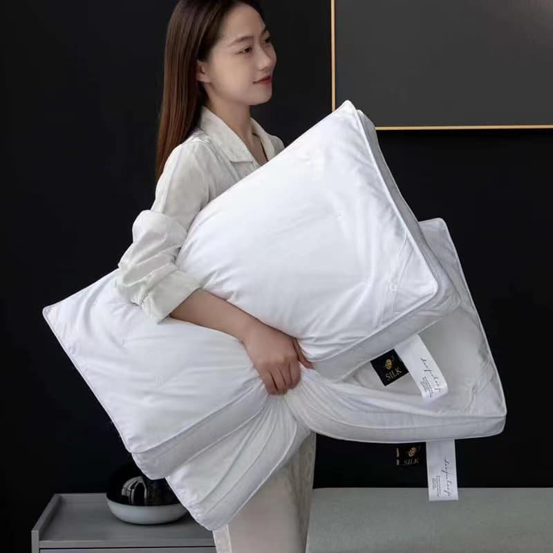 Five-star hotel silk pillow, washable single neck support pillow for adults, commercial double-layer pillow core.