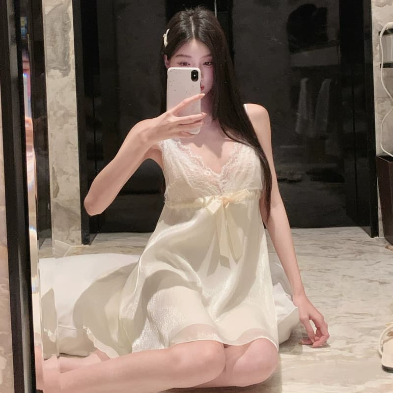 [Miu-style Good Girl] Padded Double-layer Organza Camisole Nightgown Pure Desire Lace Butterfly Sweet Princess