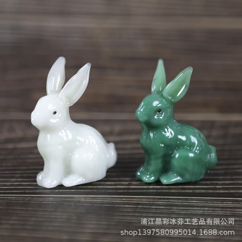 Cross-border Children's Room Fish Tank Full Moon Gift Zodiac White Rabbit Jade-look Crystal Rabbit Animal Figurine