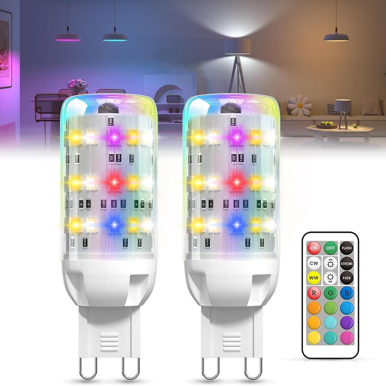 G9 LED Remote Control Corn Bulb RGB Warm White Cool White 12 Color Change with Memory Function 3 Modes Dimmable