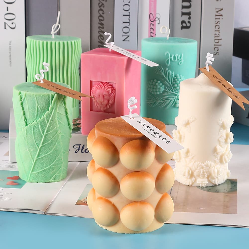 DIY Epoxy Silicone Mold Leaf Bellflower Pillar Candle Mold Rose Relief Cylinder Ocean Aromatherapy Plaster Mold
