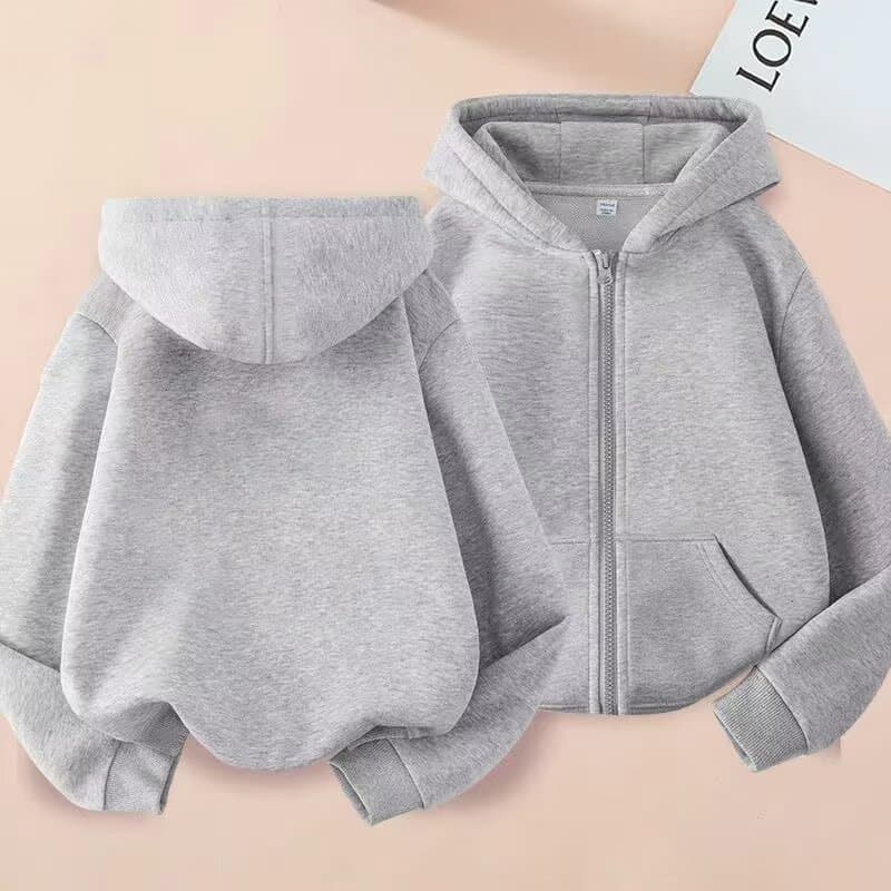 Boys and girls spring and autumn thin cardigan 2025 hooded sweatshirt medium and large children solid color casual jacket zipper sweatshirt trendy