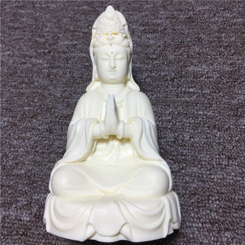 Ivory fruit carving sitting meditation and holding hands Guanyin Bodhisattva statue 13*3*7cm home desktop gift box handicraft ornaments