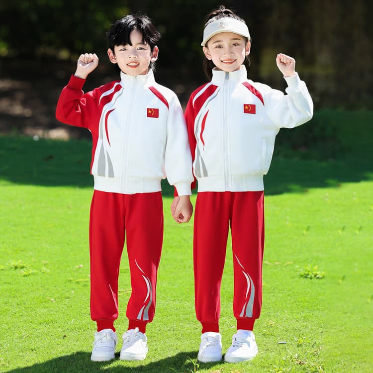 Chinese Red Spring/Autumn Elementary School Uniforms for Sports Meets, Choir Performances, Class Outfits, and Kindergarten Sets