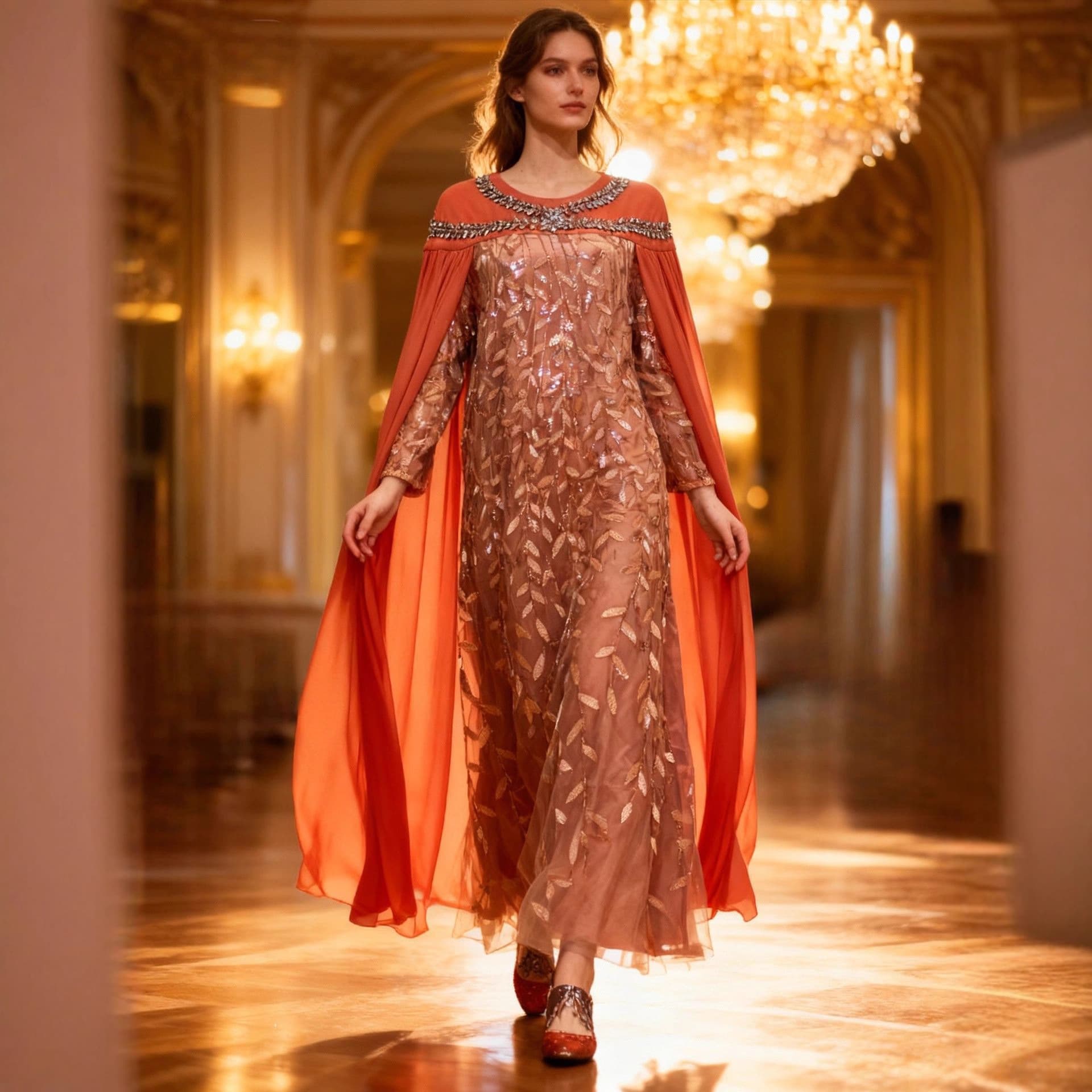 2025 cross-border women's robe elegant long-sleeved fake two-piece cape one-piece dinner dress dress