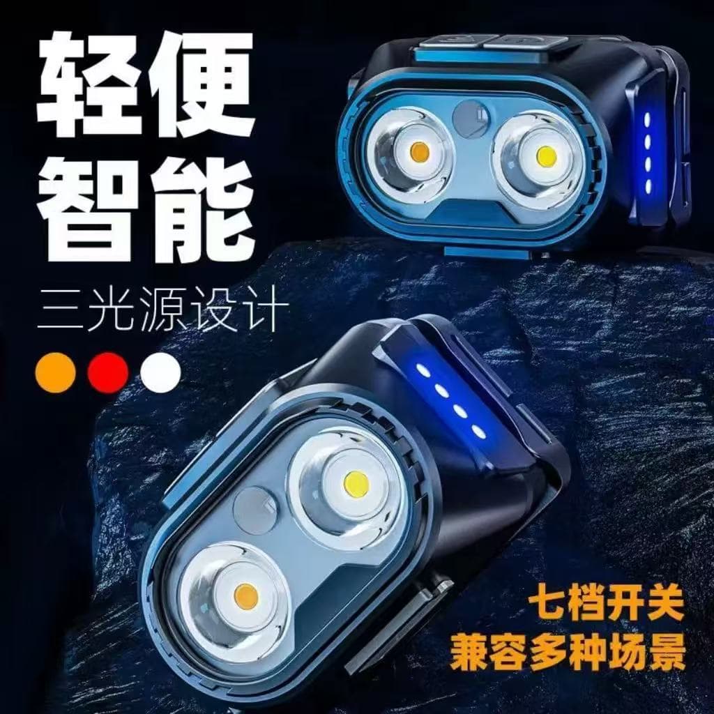 LED Sensor Headlamp, Head-Mounted Bright Rechargeable Super Bright Night Fishing Light with Ultra-Long Endurance Red and White Flashlight