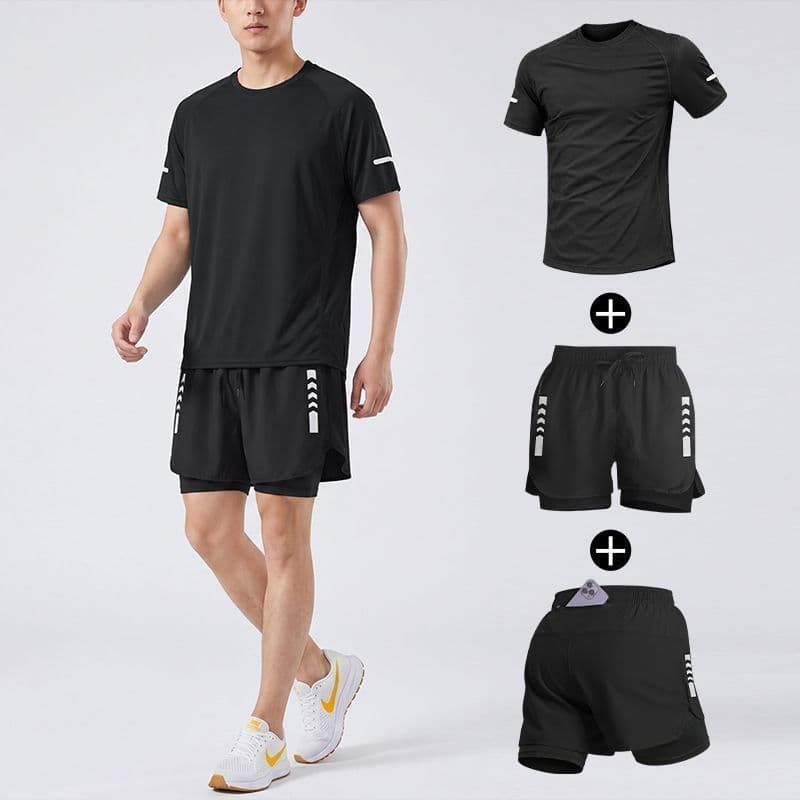Summer Running Sport Suit Men Short Sleeve Shorts Gym Workout Gear Morning Run Sportswear Badminton Training