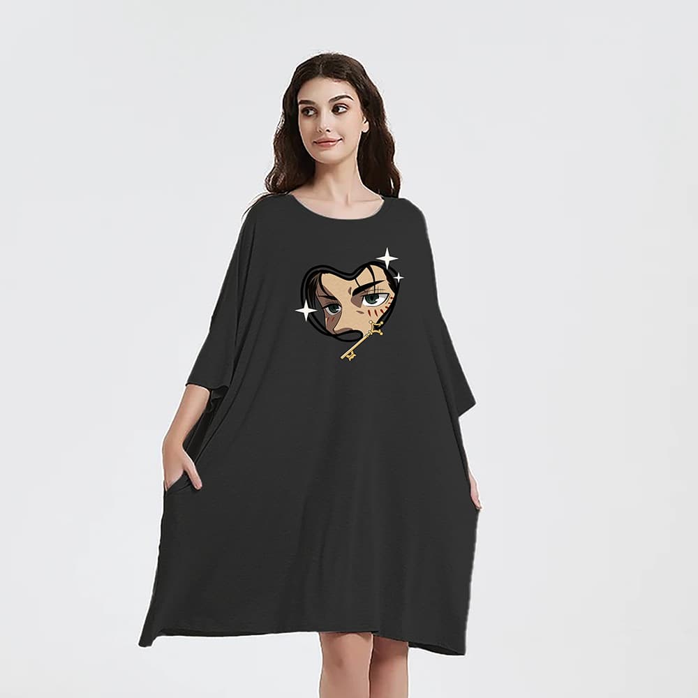 Round Neck Short-Sleeve Loose Plus Size Nightgown Cartoon Comfortable Printed Plus Size Loungewear Short Skirt European and American Cool Pajamas
