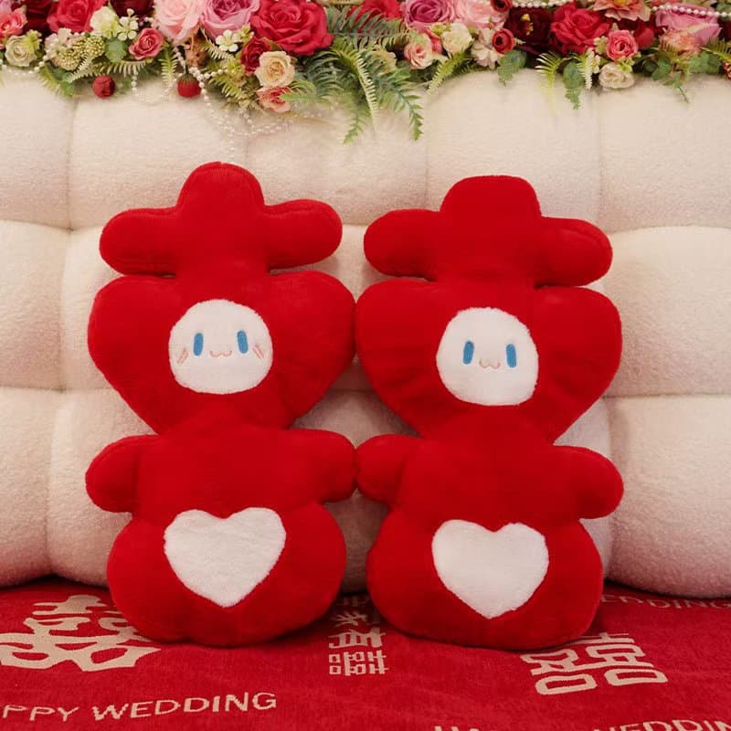 Bed Pressing Doll Pair Wedding Double Happiness Pillow Plush Toy Joy Doll Wedding Room Decoration Items Newlywed Gift for Couple