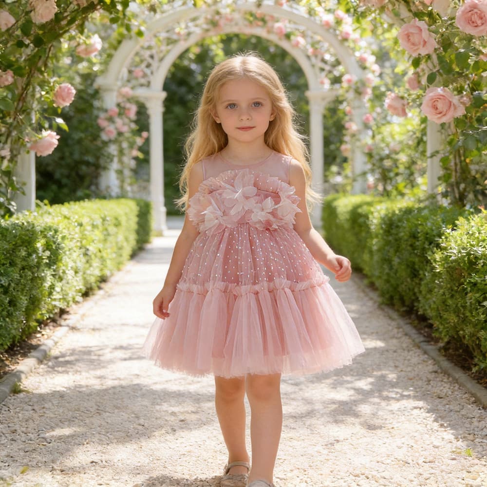 Girls' Formal Dress Amazon Cross-Border New Hot Selling Girls' Flower Puffy Tulle Skirt Performance Children's Formal Dress