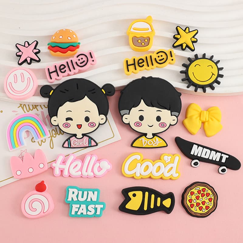Cute Cartoon Boy Girl Children's Cup Brush 3D Sticker Decal for Rinse Cup, Decorative Clog Shoe Charms for Crocs