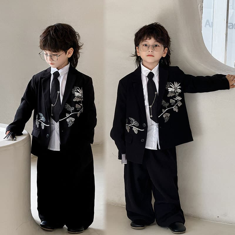 Boys' Suit Set 2025 Spring/Autumn New Style Embroidered Chrysanthemum Casual Children's Suit Suit Trendy One-Piece Dropshipping